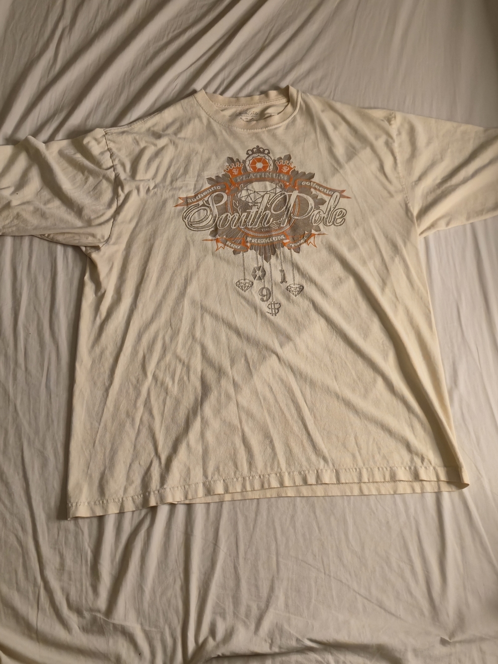 South Pole Short-Sleeve Graphic Tee in Cream with Orange and Gray Accents